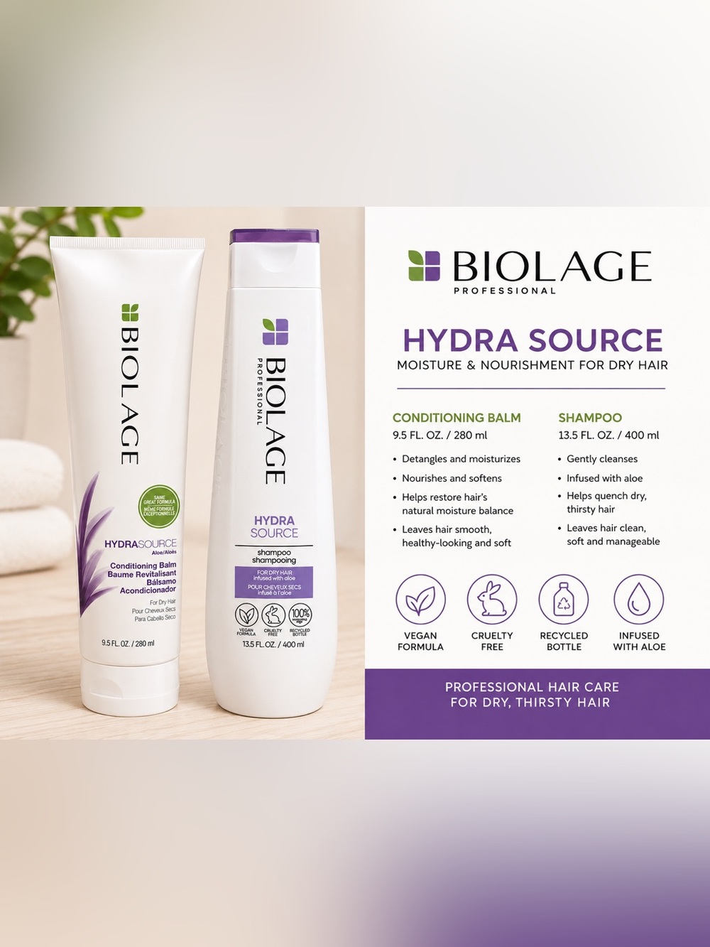 Biolage Hydra Source Conditioning Balm — Purple & White Hair Conditioner